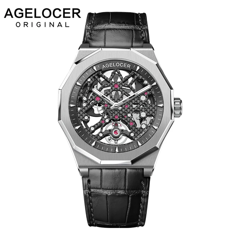 

Swiss Mechanical Skeleton Man Watch AGELOCER Men Sport Watches Luminous Power Reserve 80H 50M Diver Wristwatch Relogio Masculino