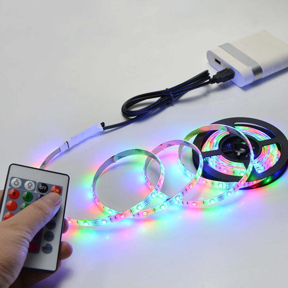 USB LED Ruban Guirlande 5050 RGB Flexible Strip Light 0.5M-2M TV Adhésive Lampe 