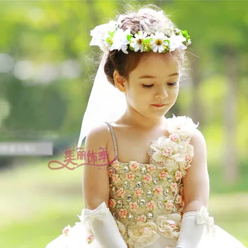 

2020 Newest Flower Girl's Bridal Veil With Wreath Wedding Veil For Girls
