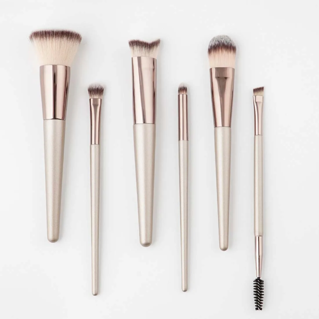 Champaign Gold 6 pcs Makeup Brush Set Wood Handle Aluminum Tube Nylon