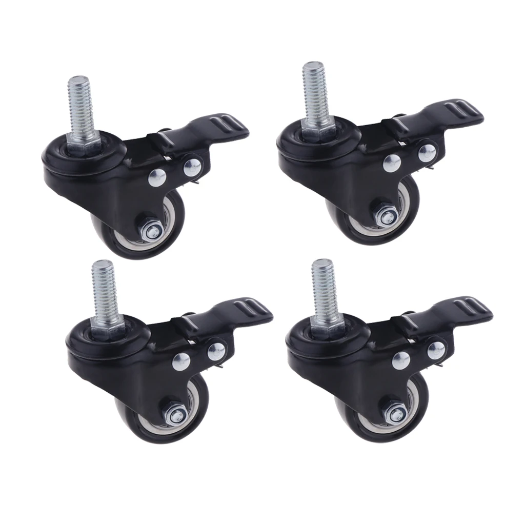 4PCS 1.5'' Mute Rubber Swivel Plate Caster Wheel M10 Universal w/ Brake Lock