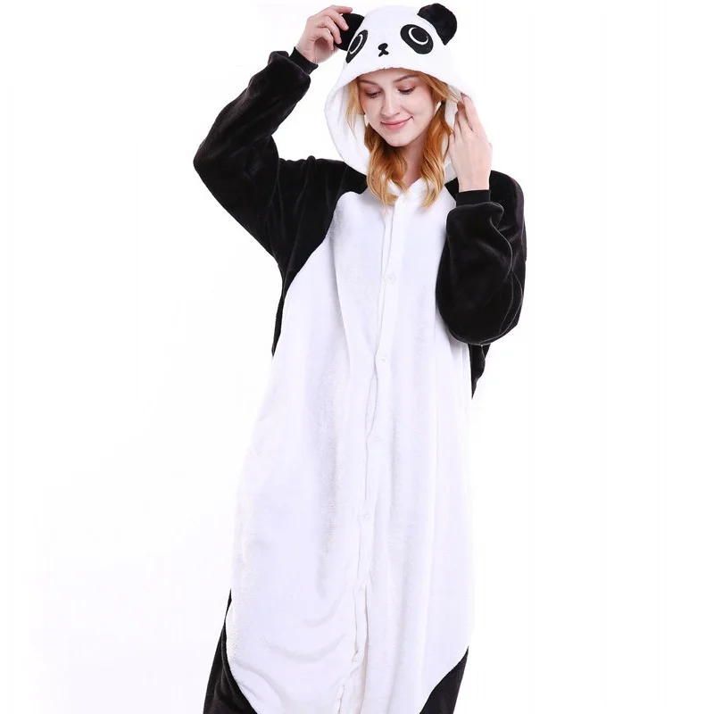 Зимние пижамы в виде животных, женские пижамы, единорог, панда, Ститч, Комбинезоны для взрослых, Мультяшные, косплей, унисекс, домашняя одежда - Цвет: panda(GF)