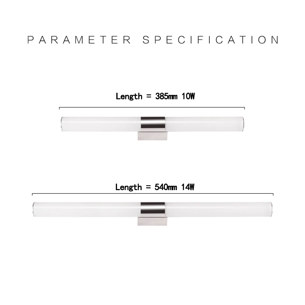 10 Вт/14 Вт Светодиодный светильник из нержавеющей стали с передним зеркалом для