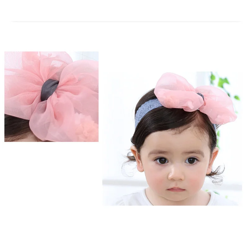 5Petal Bowknot Girl Headband Chiffon Elastic Comfortable Kids's Hair Belt Headwear Dress Up Wide Edge Sweet Lace and Cute Colorful Headwrap