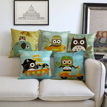 

Cartoon Vintage Style Lovely Owls Pattern linen Pillow Case Creative Home Sofa Decoration Cushion Cover