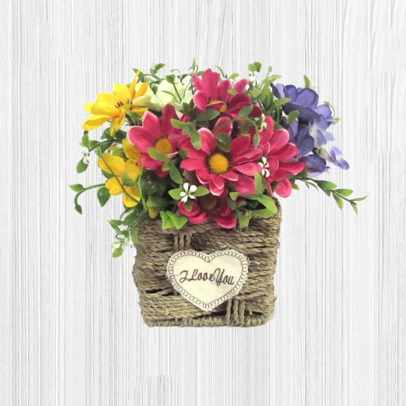 

Rattan grass weaving storage basket desktop organizer cosmetics headset digital product storage box hand-woven square vase-66880