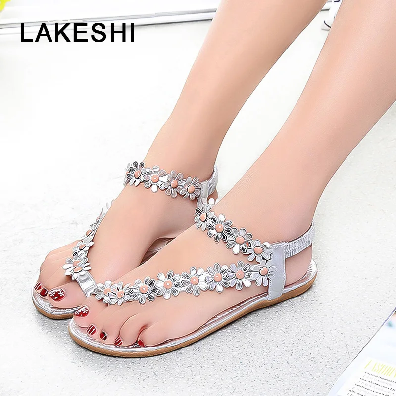 Women Sandals 2019 Women Shoes Fashion Flip Flops Summer Flat Sandals Ladies Shoes Woman Sandalie Bohemian Silver Flat Sandalias