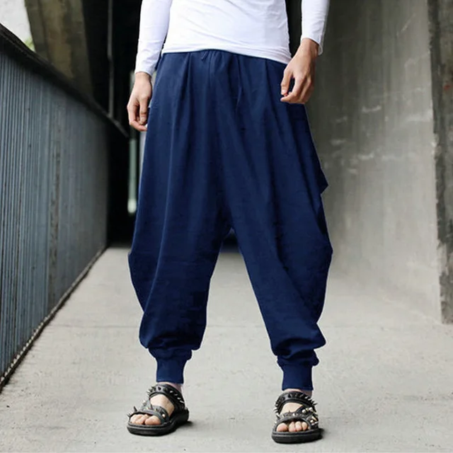 Fashion Japan Harajuku Loose Linen Cotton Haren Pants Wide Leg Hanging