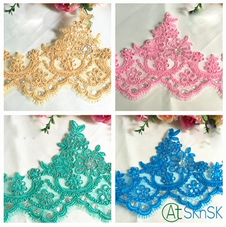 

Lace wholesale 5yards/lot High quality car bone lace colorful lace fabric appliques wedding dress sequined lace trim 14cm wide