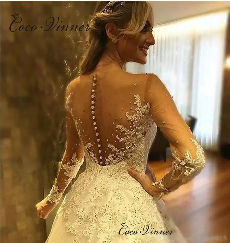 Свадебное платье с вырезом под заказ Vestido De Noiva Princesa 2019, платье с длинными рукавами, свадебные платья невесты w0338