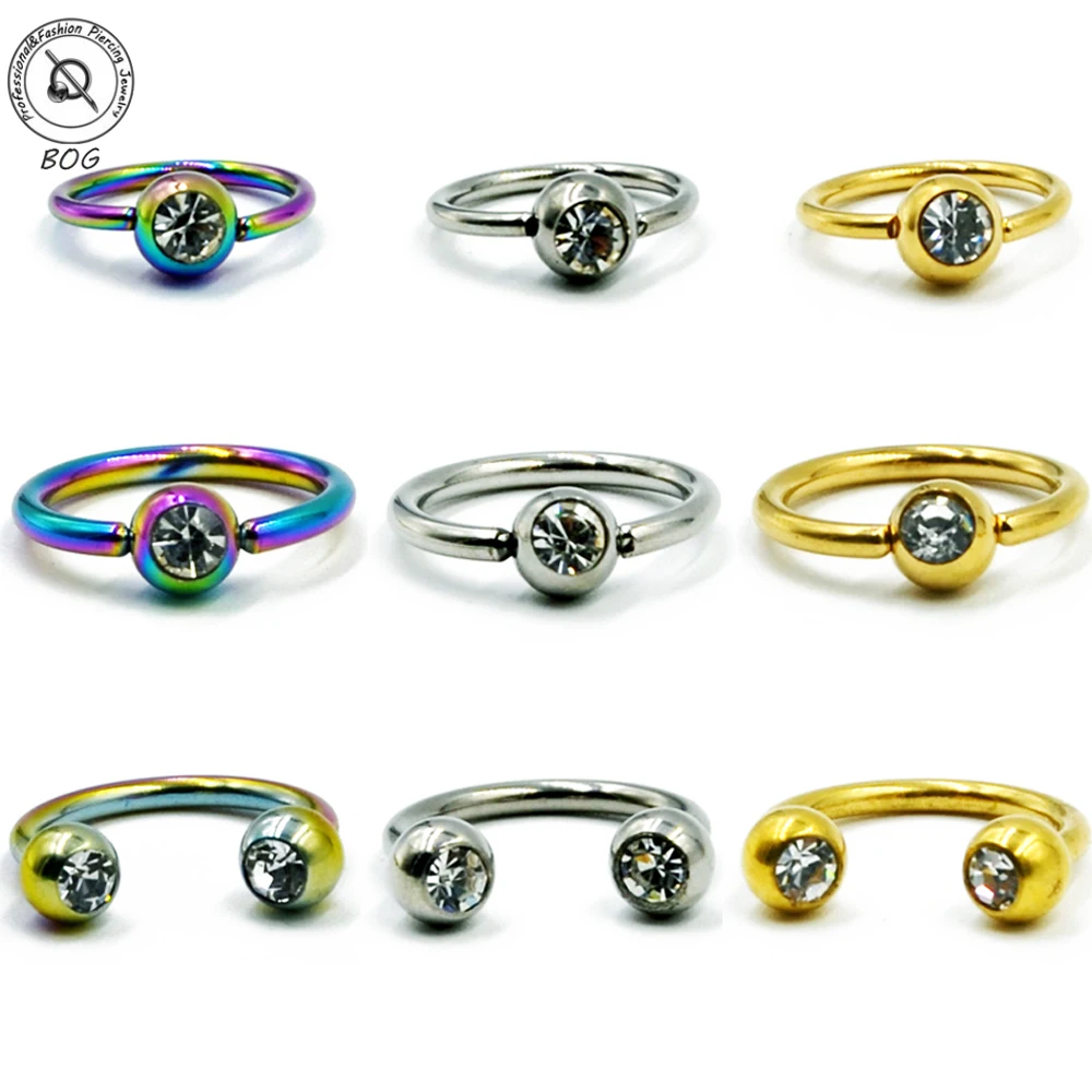 

BOG-1PC Surgical Steel Gem Captive Bead Ring Nose Septum Clicker Ear Cartilage Helix Nostril Hoop Labret Lip Rings Piercing