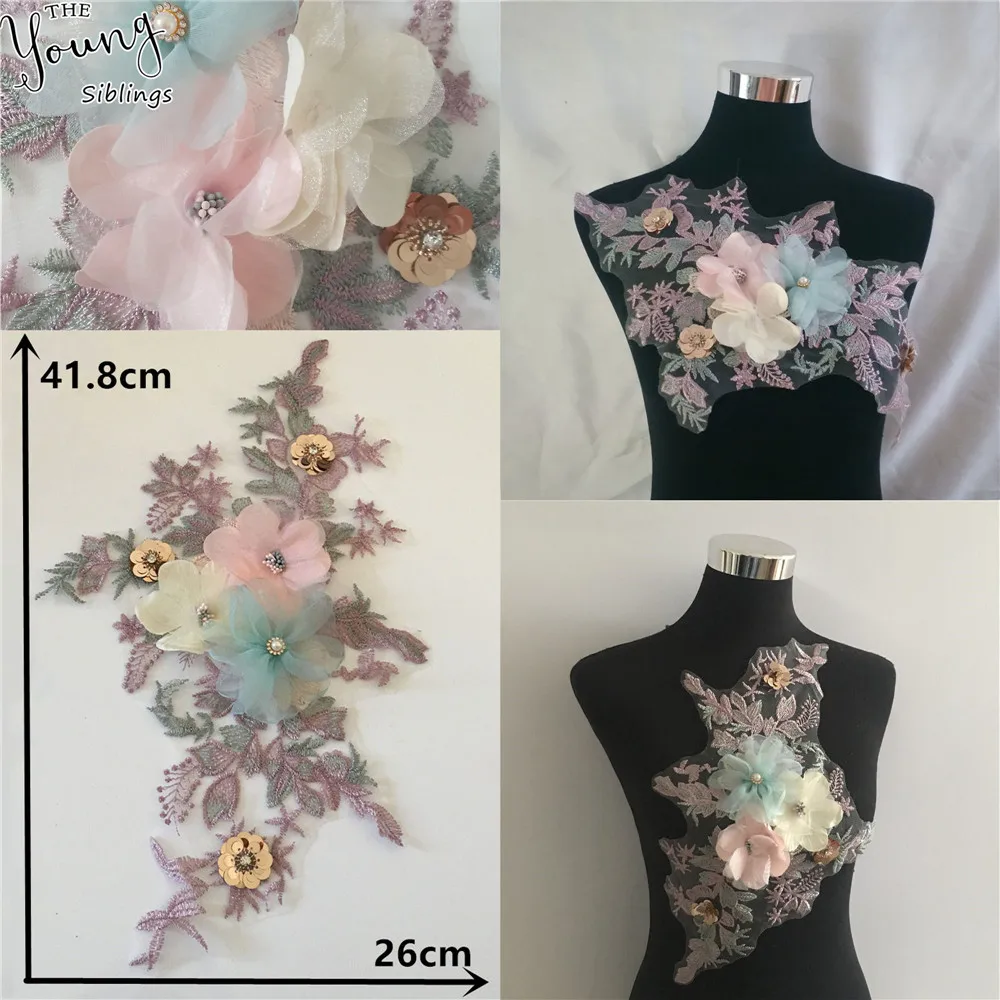 

New arrive 3D Flower Embellishment Lace Collar DIY Embroidery Sequin Applique Lace Neckline Decorate Dress Sewing Craft YL1454