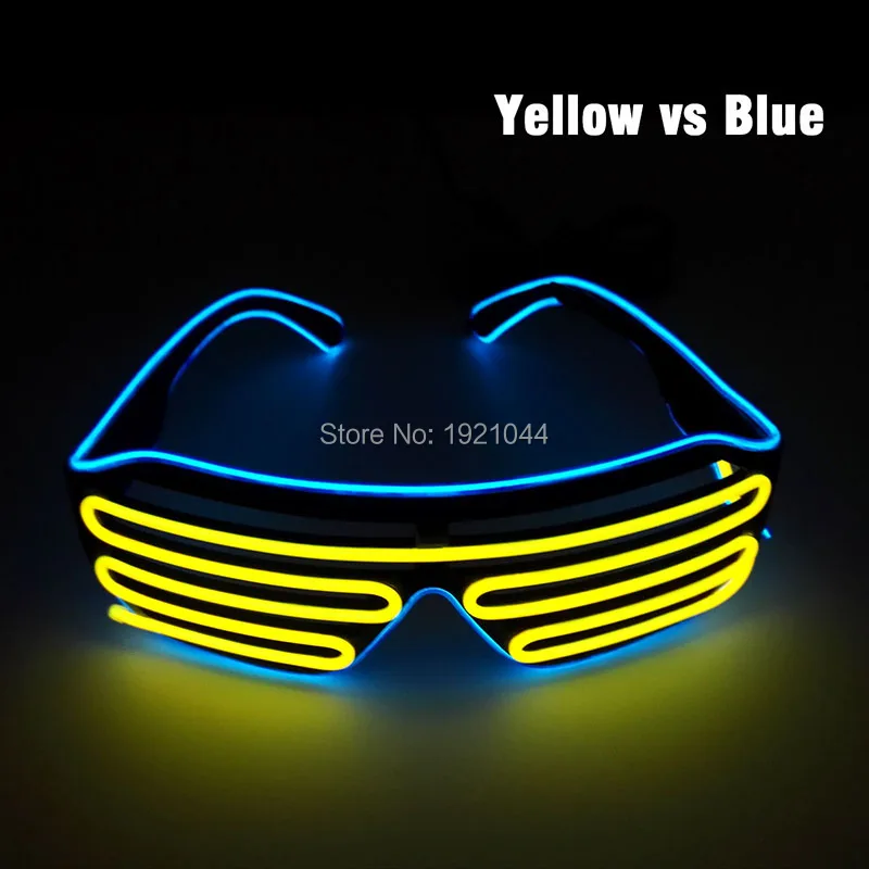 Best Price Double Colors EL Wire LED Neon GLowing 50pcs Shutter Shaped Glasses Powered by 2AA Batteries For Party Wedding Decoration