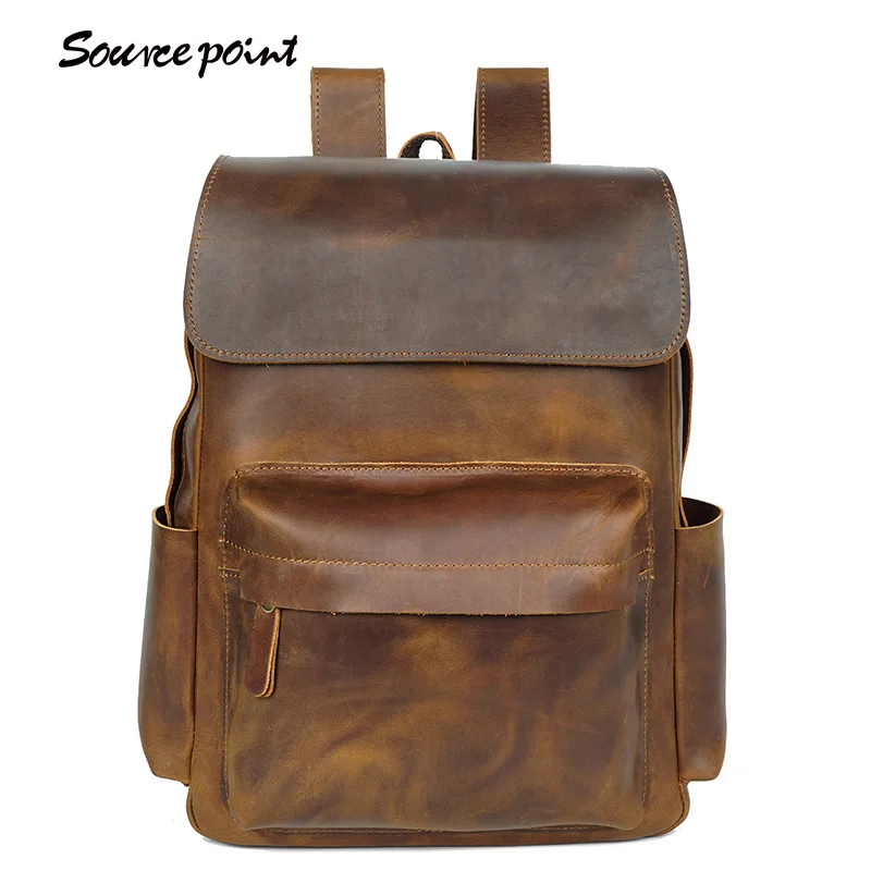 

First layer cowhid laptop backpack Vintage large Capacity travel bags Leather waterproof antitheft Schoolbag Casual Fashion bag