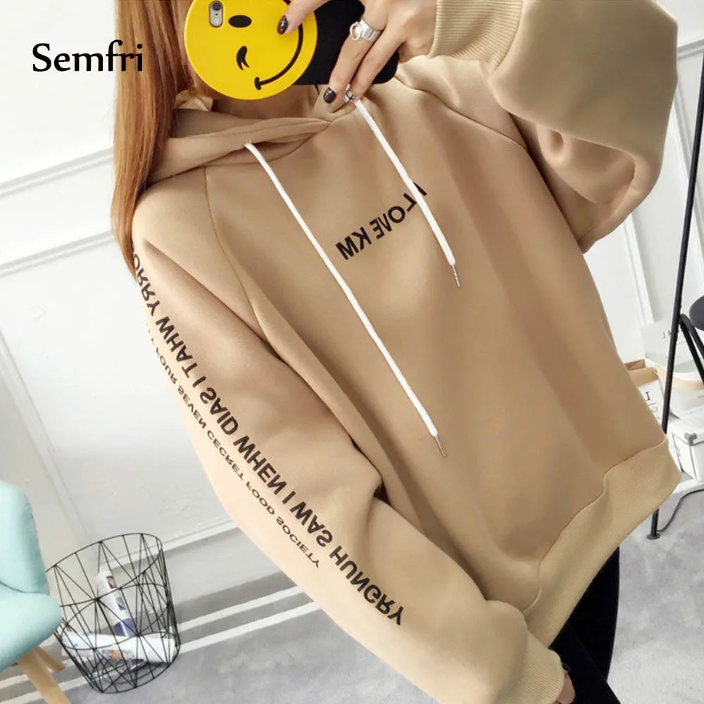  Semfri Hoodies Women Letters Printed Casual Hoodies Sweatshirts Autumn Winter Pullover Loose Thicke