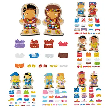 

Wooden Doll Bead Lacing Dressing Game Hand-eye Coordination Early Learning Educational Toys Gift for Baby Children Toddler Kids