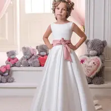 Новинка года; Простые дешевые платья для первого причастия белого цвета и цвета слоновой кости с бантом; платье с цветочным узором для девочек