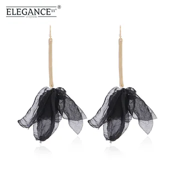 

Elegance Black Yarn Flower Earring Golden Copper Long Dangle Drop Earrings for Women Holiday Jewelry Bohemian Fashion Wholesale