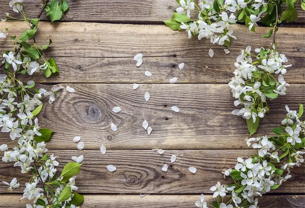

Laeacco Blossom Flowers Petals Wooden Boards Photography Backgrounds Vinyl Baby Pet Doll Photographic Backdrops For Photo Studio