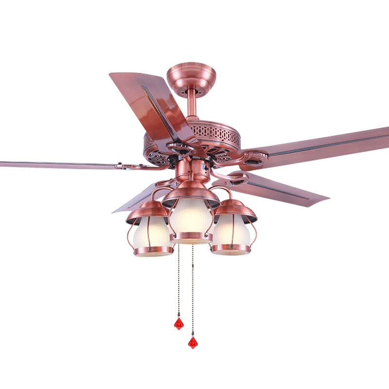 Светодиодный светильник-вентилятор в стиле ретро из красной бронзы, декоративная веревка, потолочный светильник s