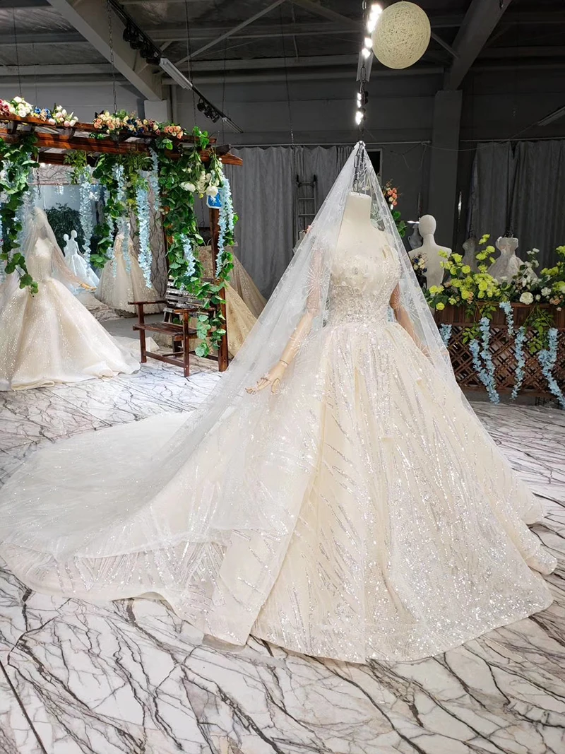 HTL388 boda special strapless wedding dress with wedding veil sleeveless sexy princess bridal dresses shiny robe de mariage 2019 (2)