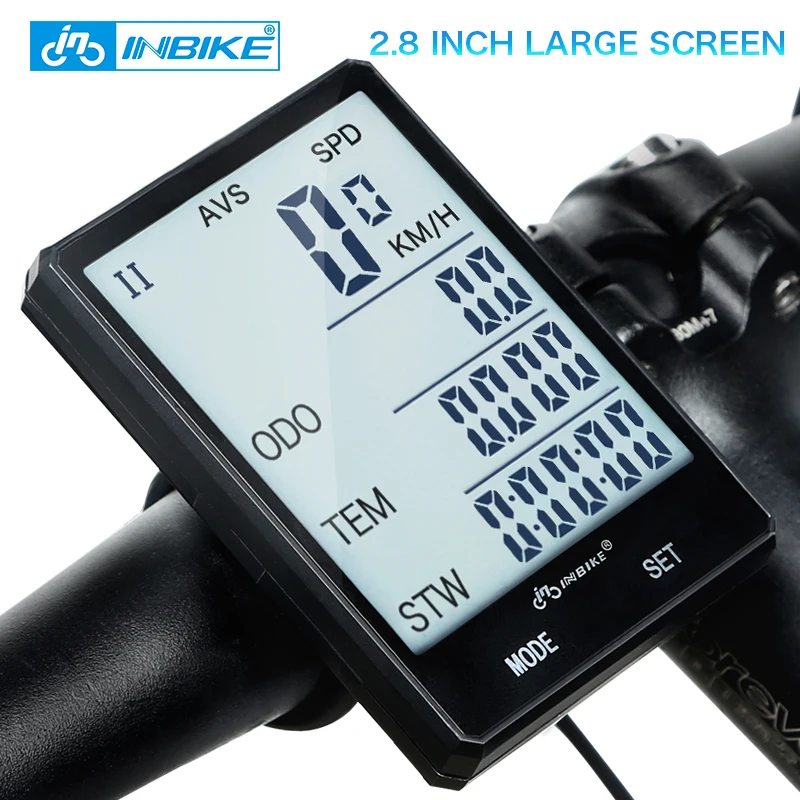 

INBIKE 2.8'' Large Screen Wireless Bike Computer Bicycle Computer Rainproof Speedometer Odometer Cycling Measurable Stopwatch