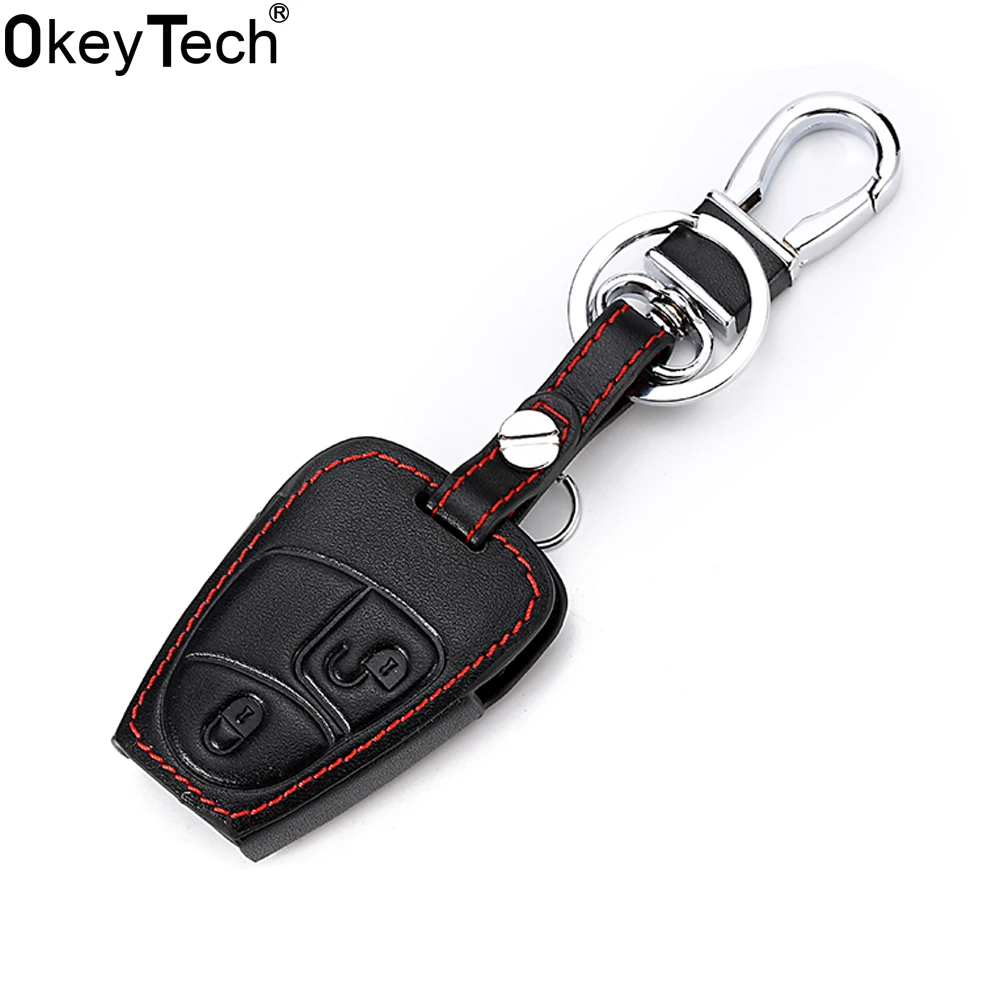 OkeyTech Leather Car Key Case Cover For Mercedes Benz A Class W169 B C E S R C200E 260L GLK300 Good 2 Buttons Auto Keys Shell