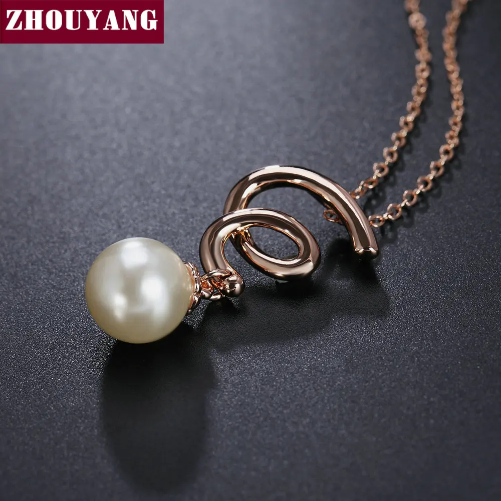 ZHOUYANG Pendant Necklace For Women Elegant Style Imitation Pearl Spiral Rose Gold Color Wedding Gift Fashion Jewelry N238