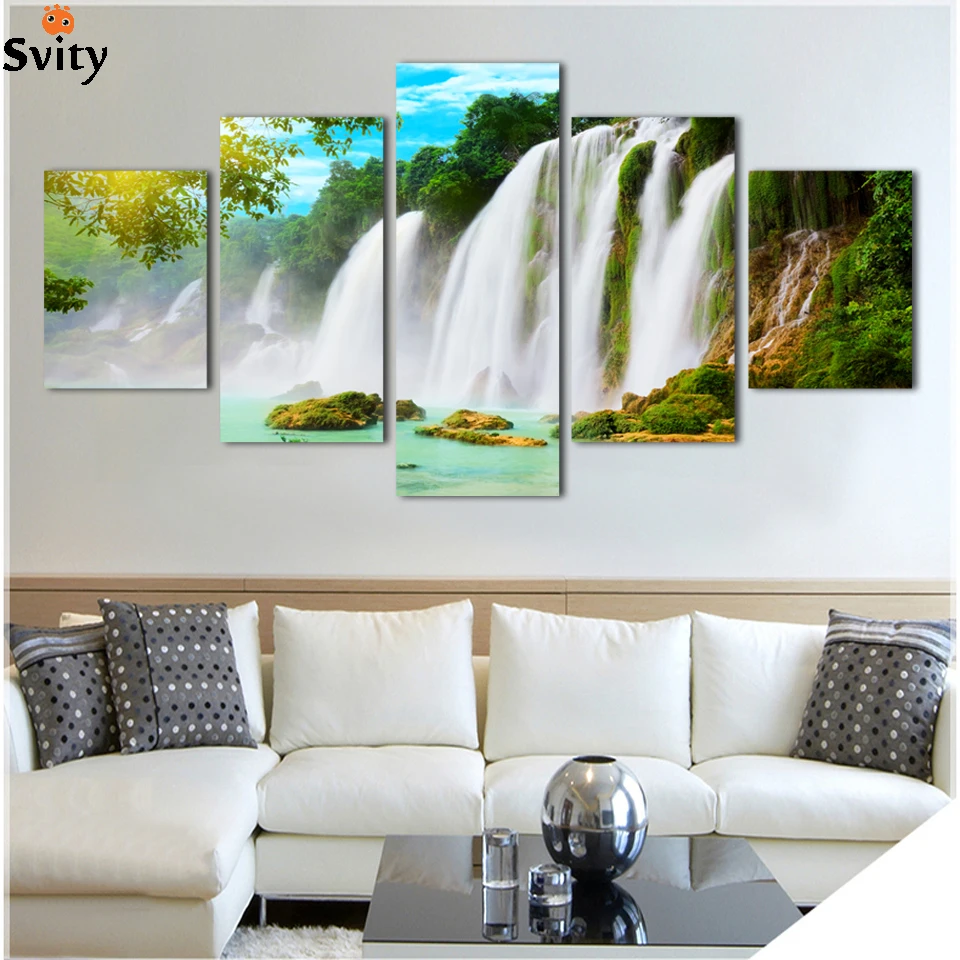 (No Frame)5 Pcs Waterfall Painting Canvas Wall Art Picture