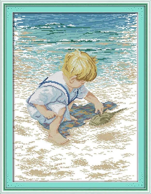 The little Boy on the Beach People Canvas DMC Cross Stitch ...
