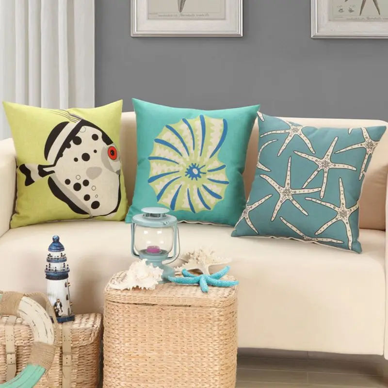 

Marine Organism Cushion Cover Cotton Linen Cushion Cover Sofa Car Chair Seat Throw Pillowcase Decorative Pillows