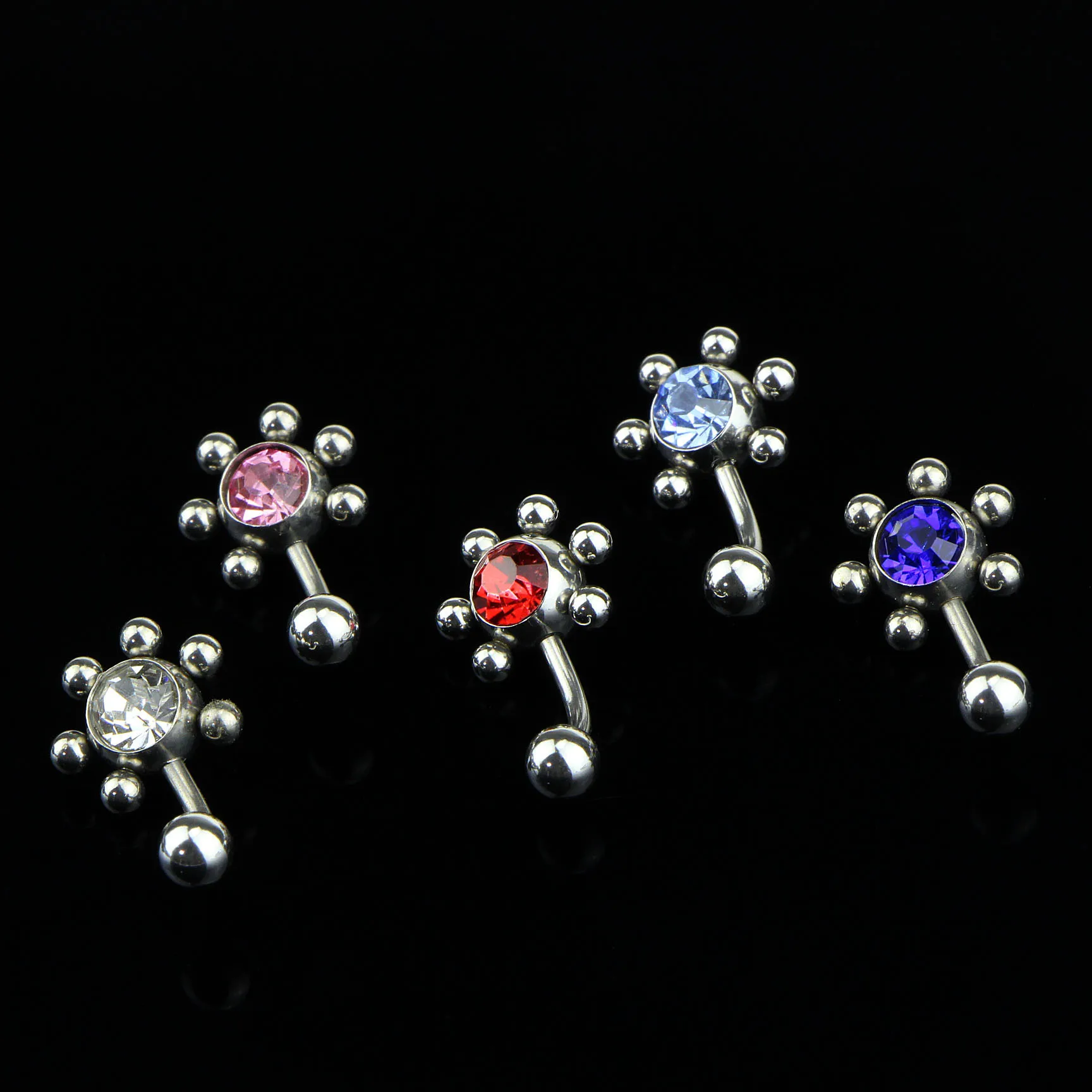 5PCS Sunflower Button Steel Navel Piercing Fashion Clear Crystal Gem