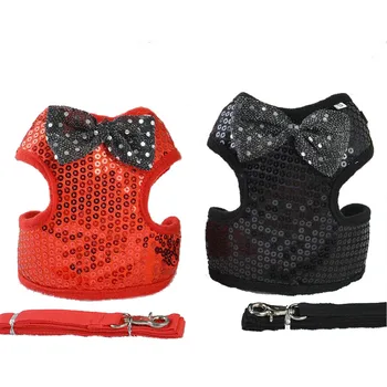 

Venxuis Dog Protected Harnesses With Leashes Breathable Polyester Pet Walking Leads Vest Sequins Small Dog Cat Harness Vest