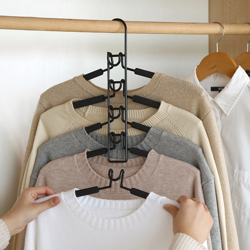 

Multi-Layer Anti-Slip Clothes Hangers Save Space 5 in 1 Metal Laundry Rack Storage for Shirt, Sweater, Suit,Dress,Coat, Jacket