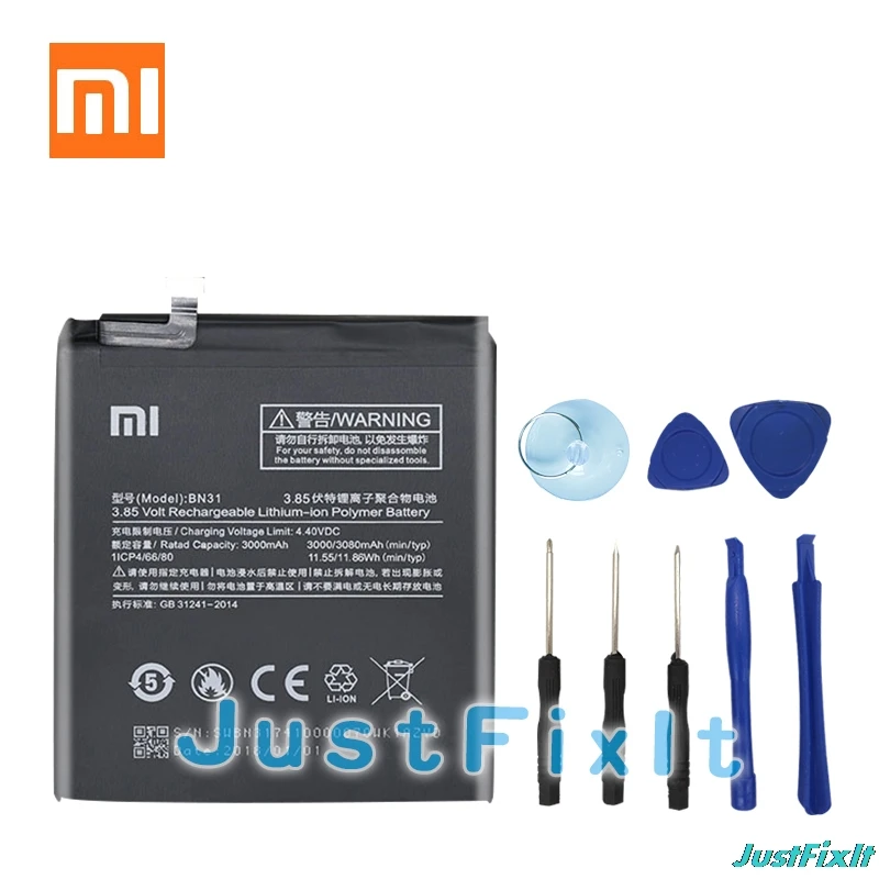 

BN31 Xiao Mi Original Phone Battery for Xiaomi Mi 5X Mi5X Redmi Note 5A / Pro Mi A1 Redmi Y1 Lite S2 3000mAh Batteries + Tools