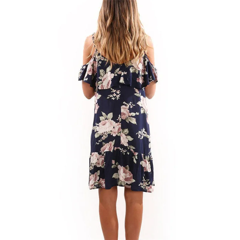 

2019 Boho Pleated Ruffles Slip Short Butterfly Sleeve Off Shoulder Dress