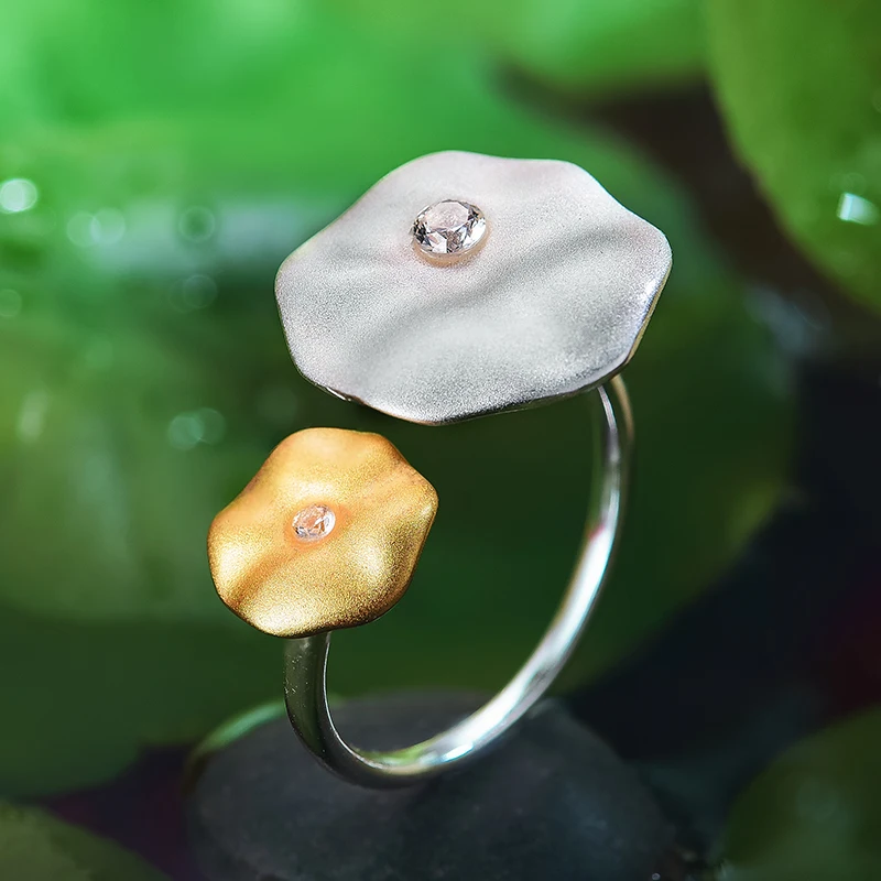 Goede Lotus Plezier Echte 925 Sterling Zilver Natuurlijke Edelsteen Handgemaakte Designer Fijne Sieraden Ochtend Dauw op Lotus Bladeren Ringen voor Vrouwen