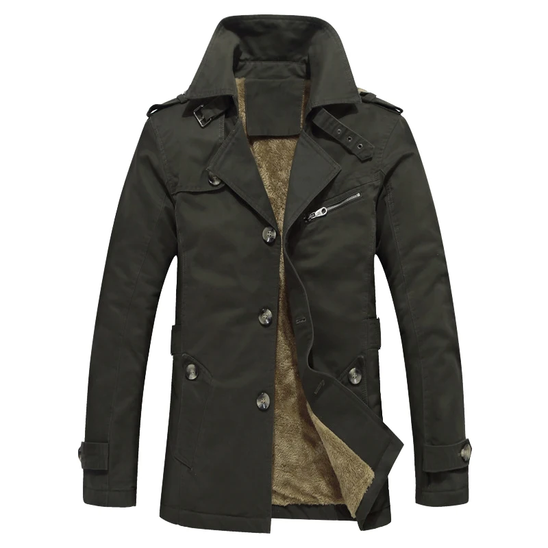 Осень-зима, мужские куртки, повседневные тренчи, мужские бизнес ветровки, модное приталенное пальто, Мужская брендовая одежда DA026 - Цвет: Army Green Thick