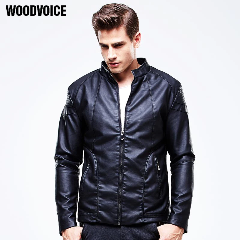 Woodvoice Leather Jacket Men 2019 새로운 브랜드 긴 따뜻한 재킷 코트 고품질 비즈니스 슬림 맞는 오토바이 PU 가죽 코트 01