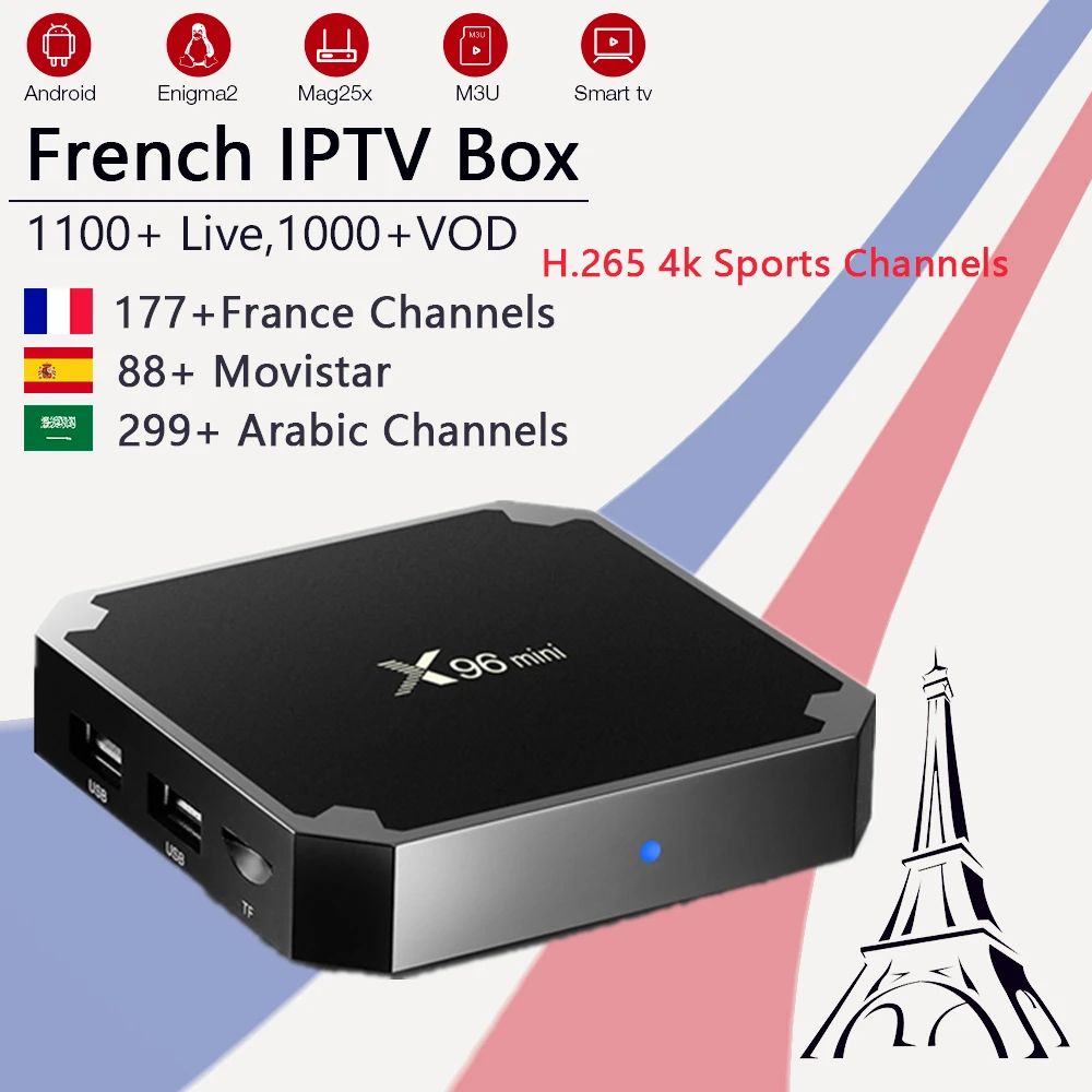 

procaja french IPTV X96MINI Android tv box 7.1 octa core 4K HD 1100+IPTV subscription Spain Arabic Germany Italy m3u IP TV tvbox