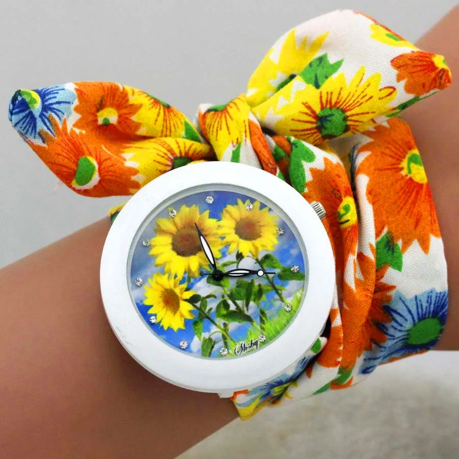 Shsby Новые цветочные шифоновые милые часы для девочек Милые шифоновые тканевые женские модельные часы модные женские наручные часы с цветочным узором