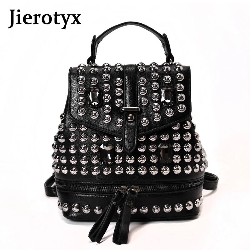 Backpack Gothic-Bag Female Women Black Diamond JIEROTYX Rivet for Party Sexy