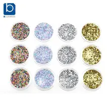 Blueness 12 бутылка/Набор ногтей блестящая круглая блестка резьба узор мощность 3D дизайн ногтей пыль украшения с драгоценными камнями УФ гель лак Советы ZP082