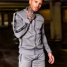 ASALI 2018 Men's Sportwear Suit Sweatshirt Tracksuit Without Hoodie Men Casual Active Suit Zipper Outwear 2PC Jacket+Pants Sets