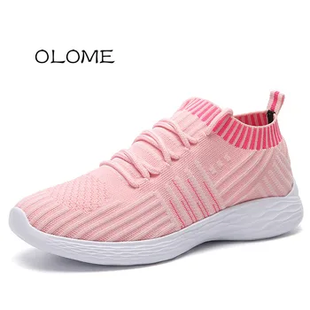 

Women White Sneakers Female knitted Vulcanized Shoes Casual Slip On Flats Ladies Sock Shoes Trainers Summer Tenis Feminino 2019