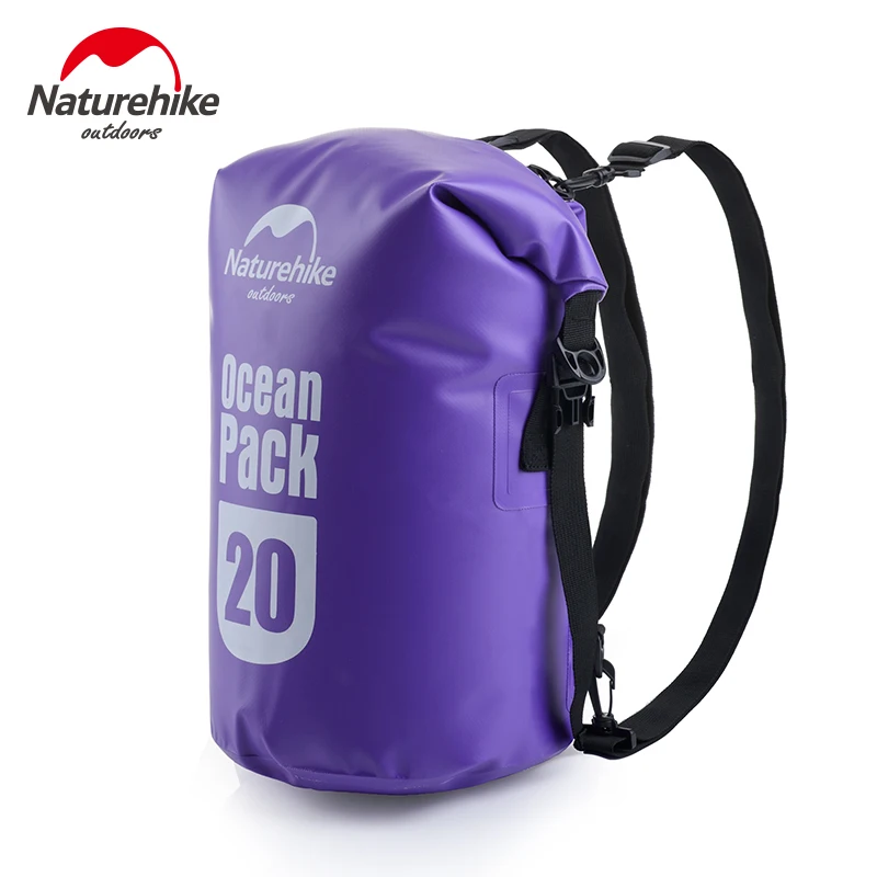 Naturehike 20L 30L en forma de barril lona Trekking a la deriva sello Rafting doble bolsa correas océano paquete bolsa impermeable bolsa seca al aire libre
