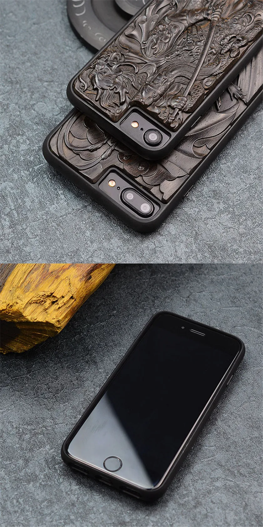 Роскошный резной 3D стерео Ebony деревянный ящик для iPhone 7 TPU полная защитная задняя крышка чехол для телефона s для iPhone 7 plus 8 6 6s plus