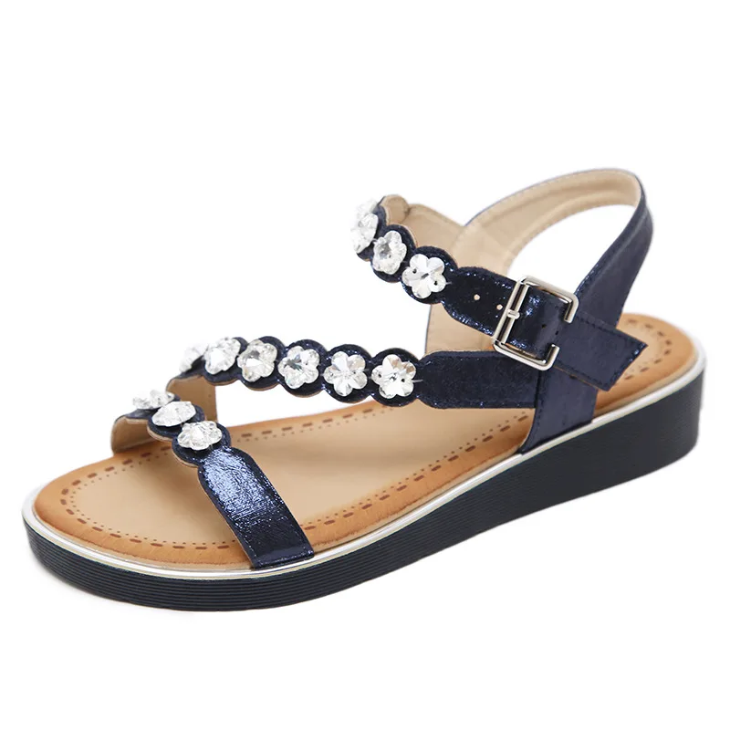

2019 Summer Shoes Ladies Flat Sandals Women Platform Crystal Flower Beach Sandals Gladiator Shoes Woman Plus size 35- 42