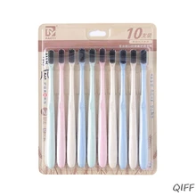 10 шт./компл. взрослых Семья древесный уголь хранения зубных щеток и мягкий на очень тонком каблуке конические щетинки Нескользящие пшеничной соломы ручка рот чистым Уход за полостью рта