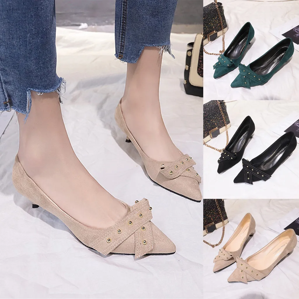 Women Sexy High Heels Shoes Women's Wedding Shoe Women's Pointed High Heels Wild Bow Rivet Shoes Fashion Shallow Mouth Shoes #89